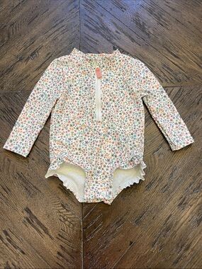 Little Planet Long-Sleeve Floral One-Piece Rashguard - Cream with Pink & Green